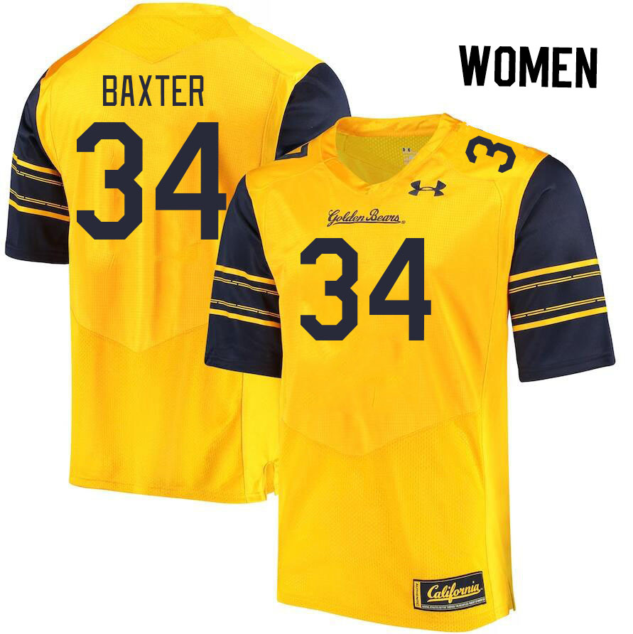Women #34 Ethan Baxter California Golden Bears College Football Jerseys Stitched Sale-Gold